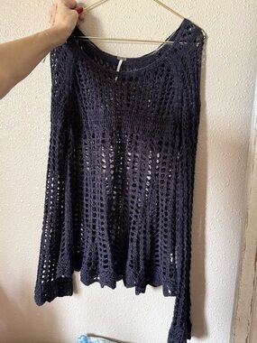 Free People Openwork Crochet Tank Top in Dark Purple